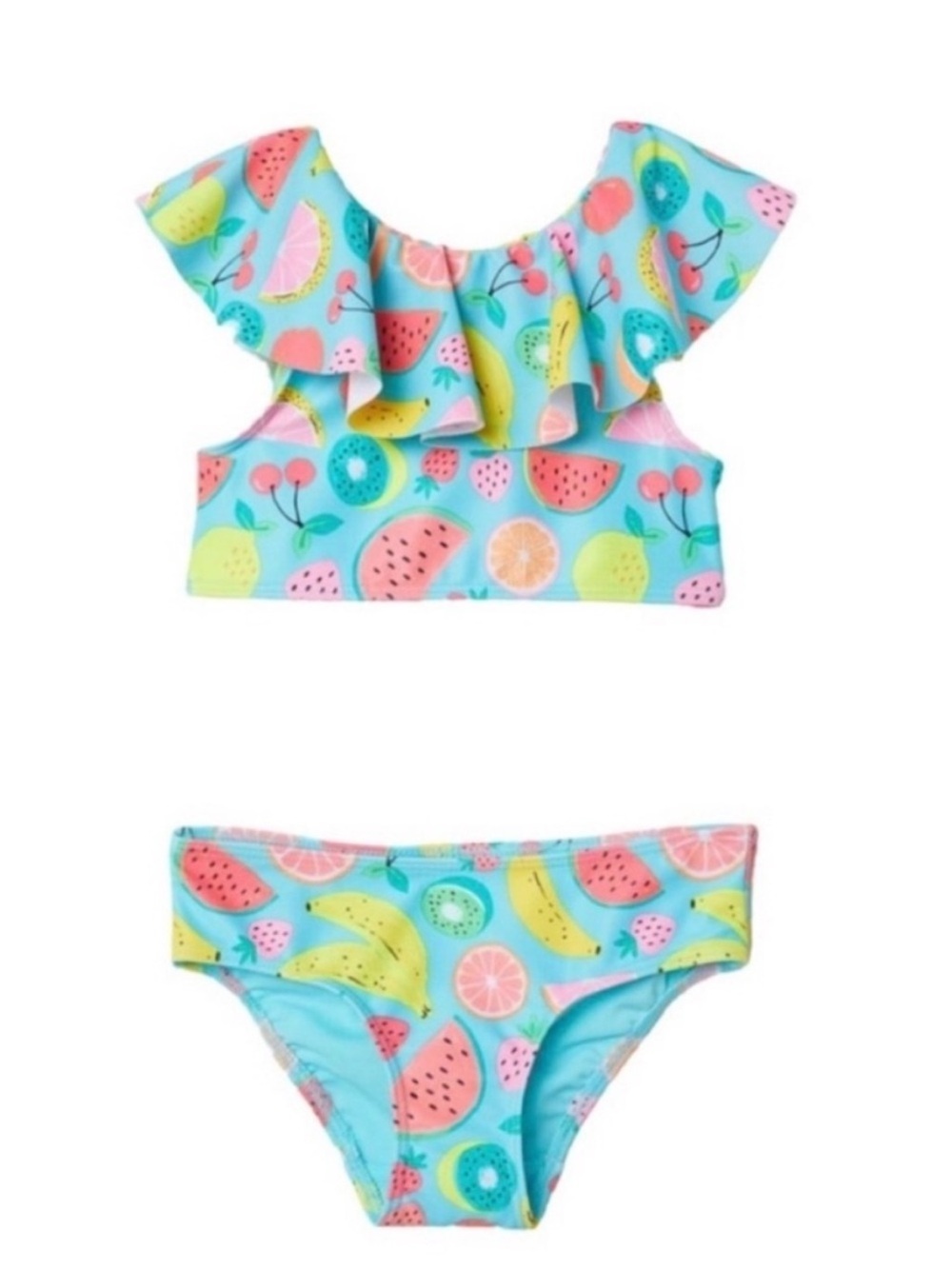 H&M Aqua Fruit Print Ruffle Bikini Set Size 6/8 Y